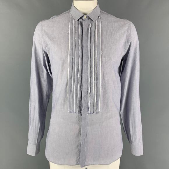 NEIL BARRETT Size L Blue Stripe Cotton Raw Edge Slim Fit Long Sleeve Shirt - Picture 1 of 5